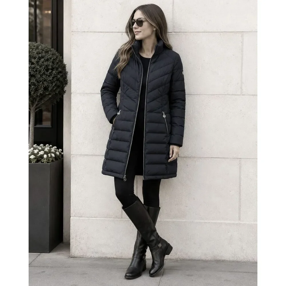 Michael Kors Black Quilted Down Puffer Long Jacket Coat   Women's Size Medium